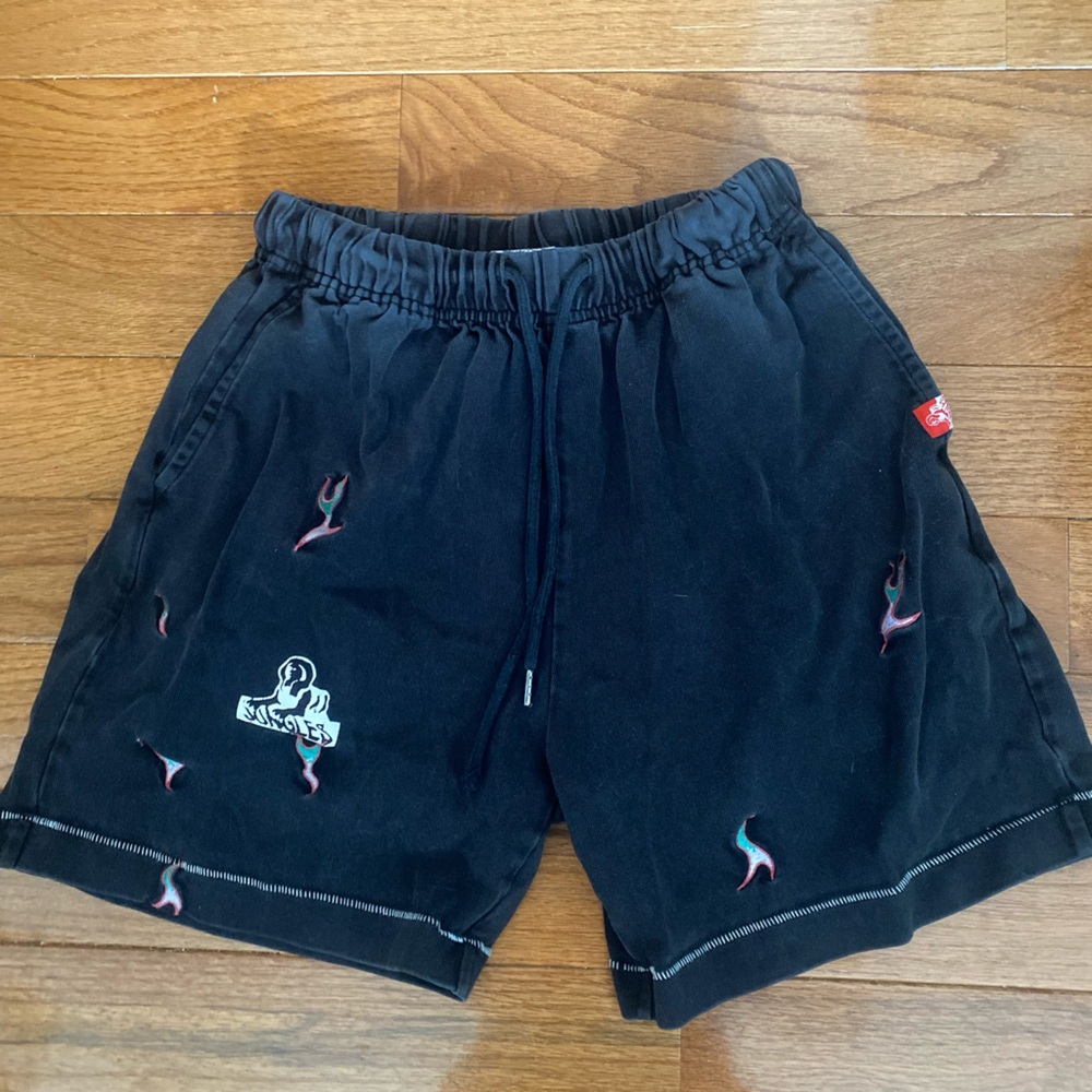 Jungles Jungles Embroidered Twill Shorts Black Small Graphic Streetwear Y2K